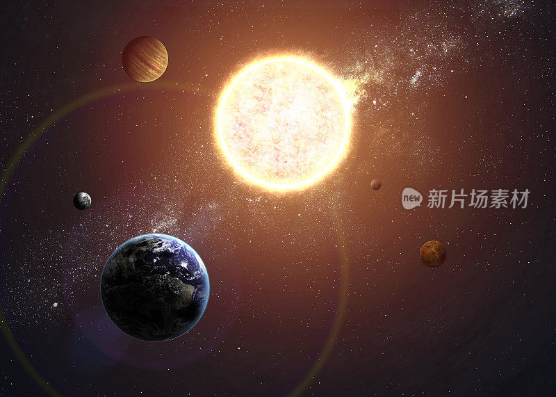 太阳系的插图显示行星围绕太阳