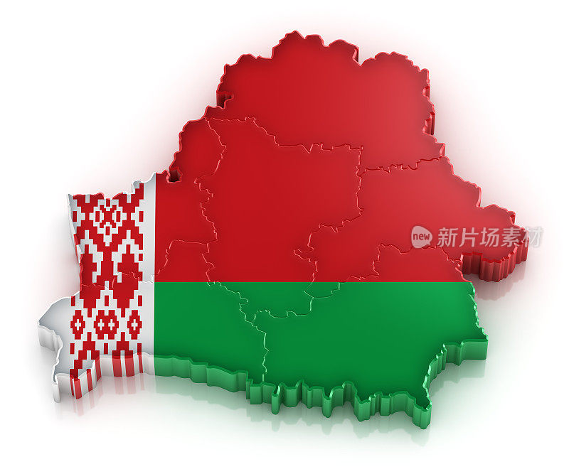 白俄罗斯地图，白色背景上有孤立的国旗
