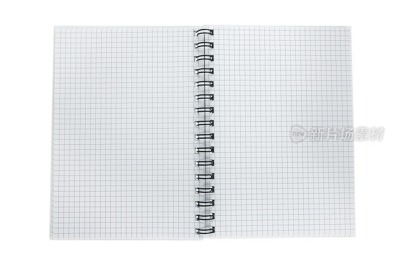 图纸笔记本在白色背景上打开