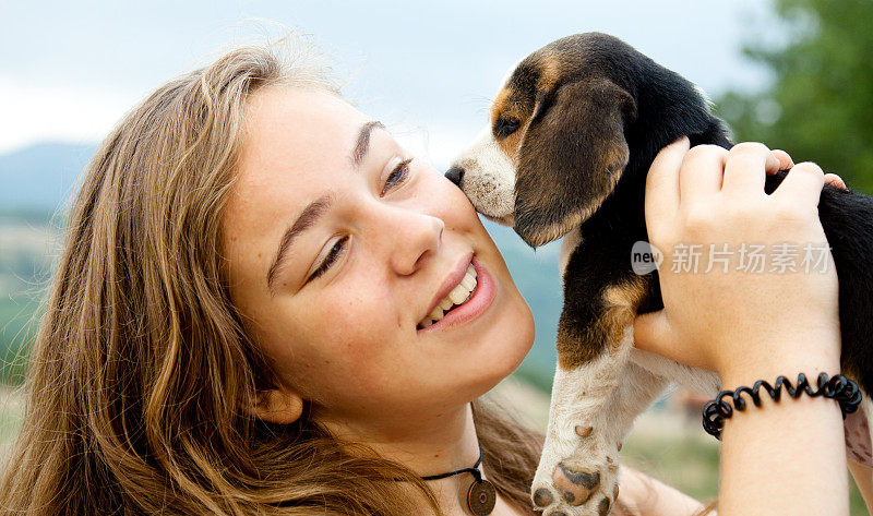 小猎犬犬亲吻少年