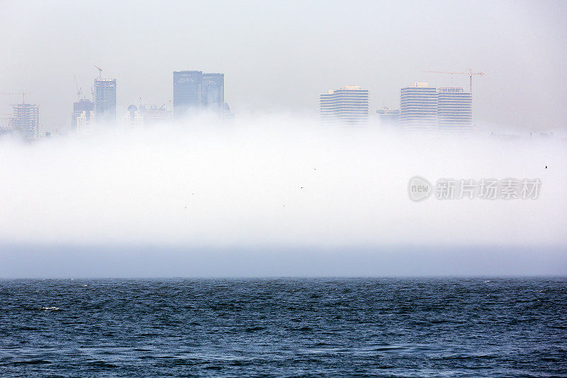 浓雾笼罩着摩天大楼