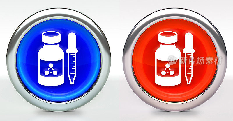 化学瓶和滴管图标上的按钮与金属环