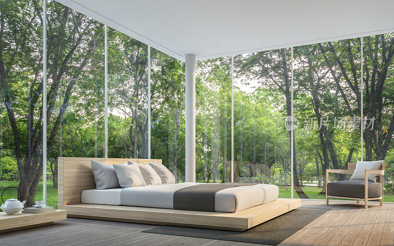 现代客厅花园视图3d渲染图像