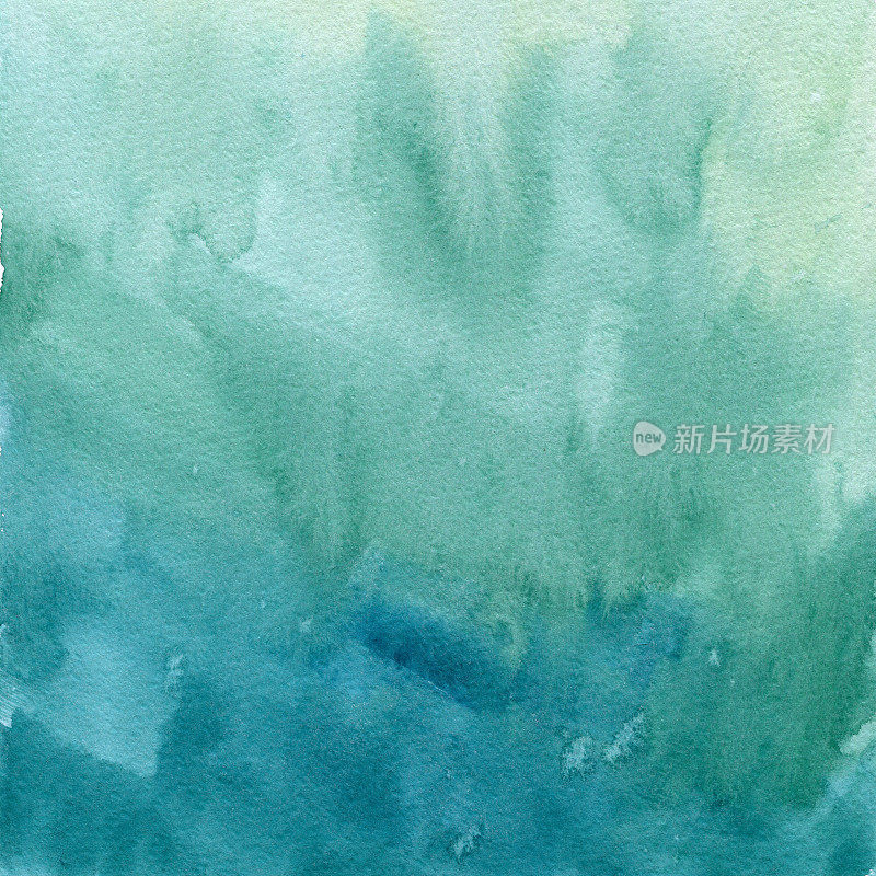 手绘绿松石蓝色水彩抽象油漆纹理。光栅飞溅的背景。梯度
