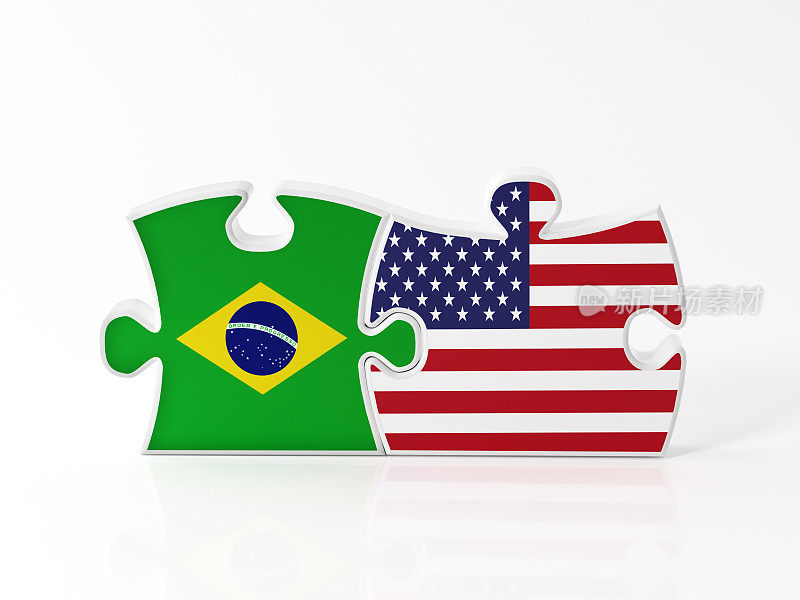 用巴西和美国国旗纹理的拼图