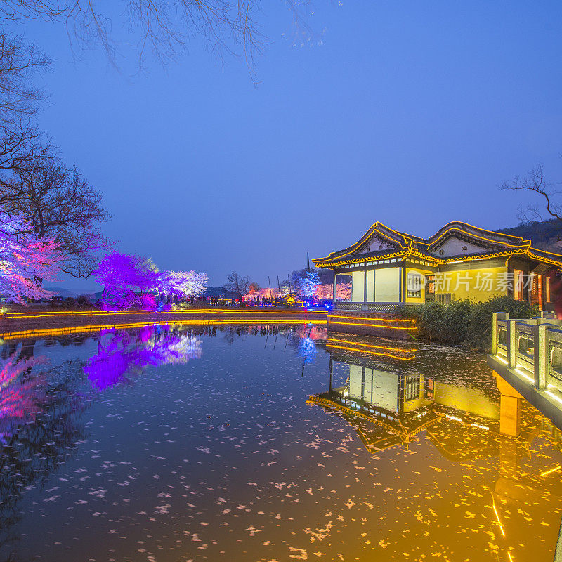 中国无锡古建筑湖夜