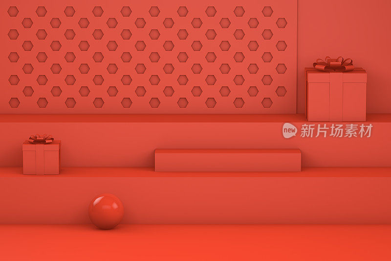 最小的红色楼梯，讲台和几何形状
