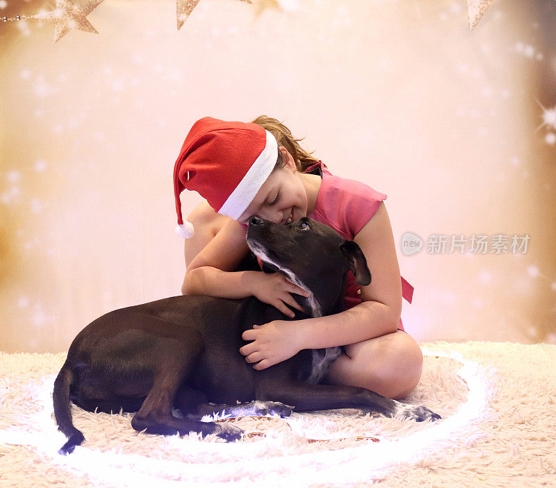 圣诞节的时候，一个女孩和她的狗