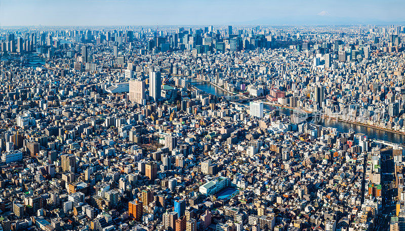 东京鸟瞰图拥挤的城市景观到日本富士山