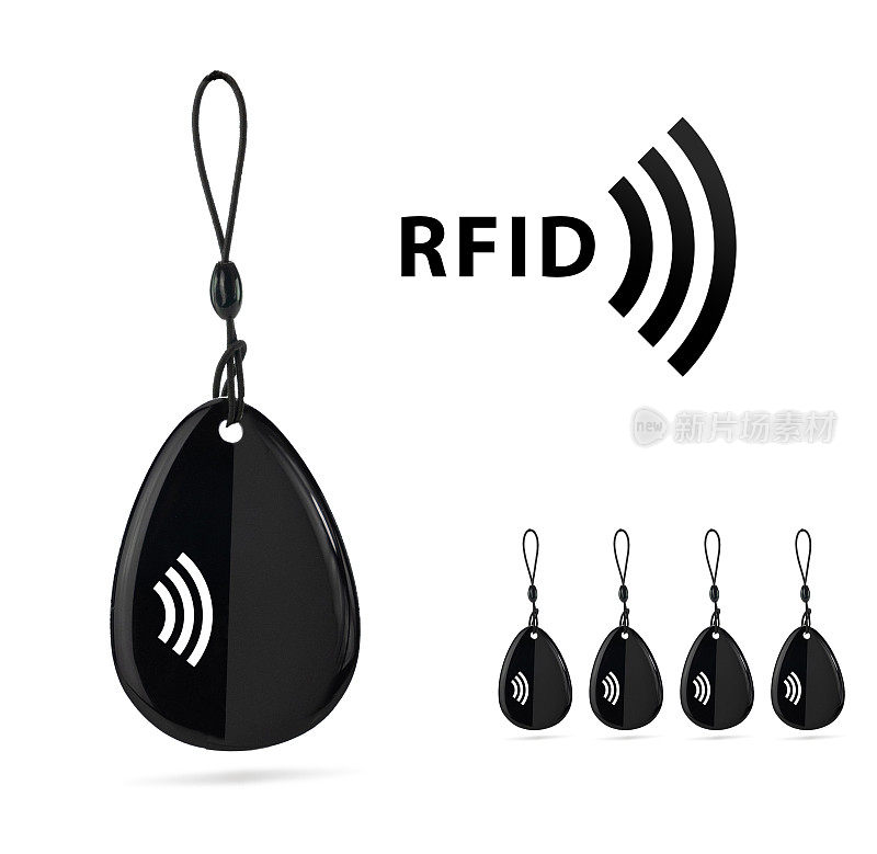 RFID标签黑键在白底隔离。