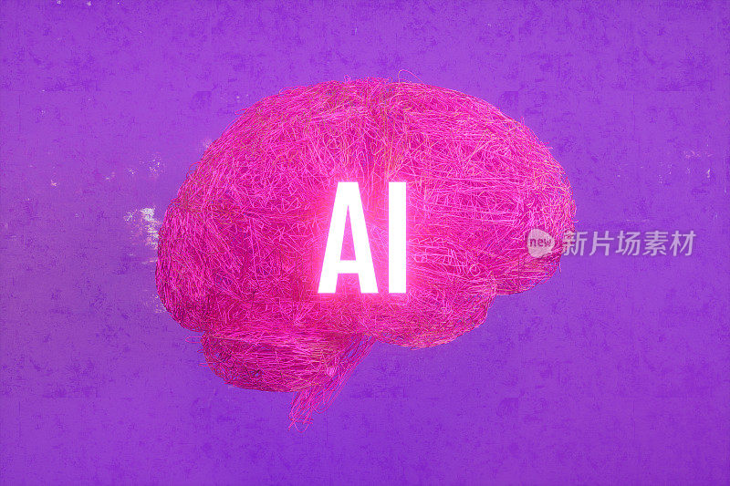 大脑，人工智能概念，霓虹灯