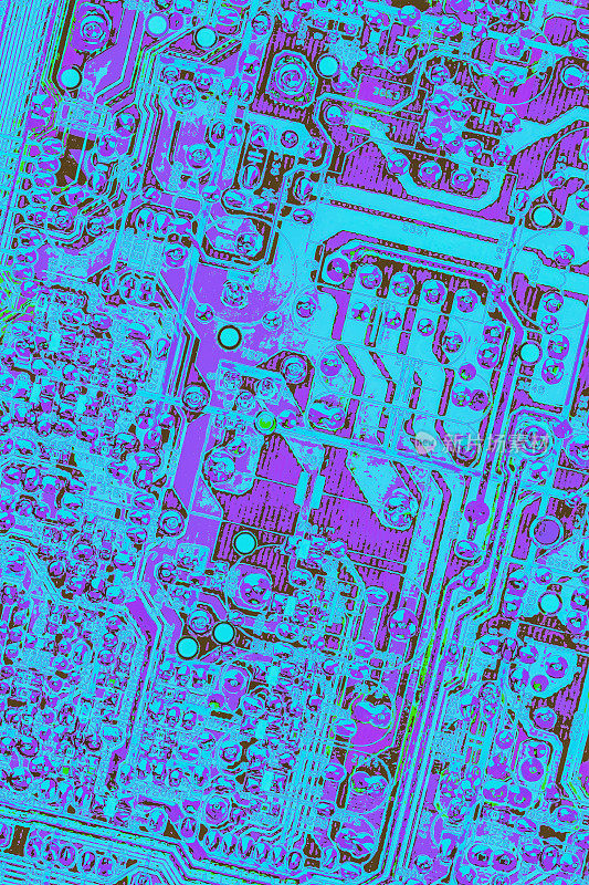 彩色电子印刷电路板细节程式化的超现实艺术表现