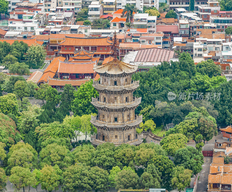 中国福建省泉州市历城区泉州西街及开元寺航拍图