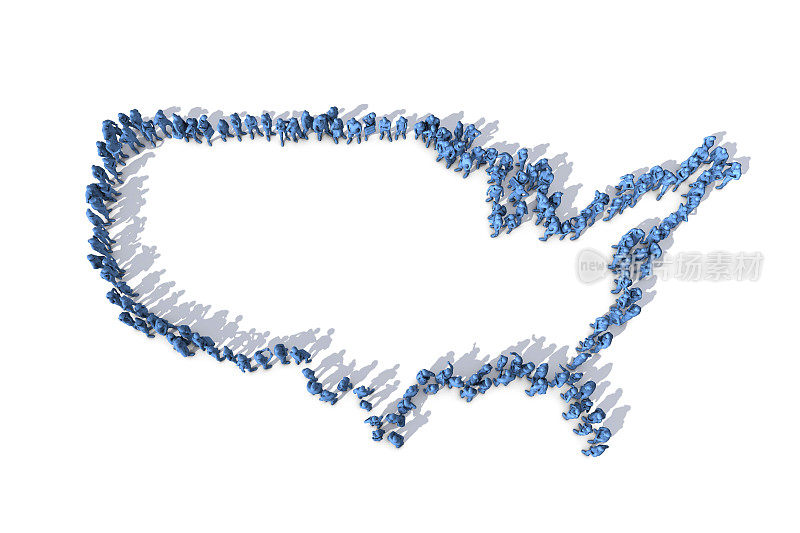 一群蓝色的人组成美国地图的轮廓