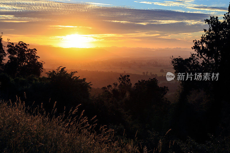 新西兰，南岛日落景观，福克斯冰川地区