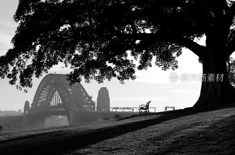 黑白相间的悉尼海港大桥。