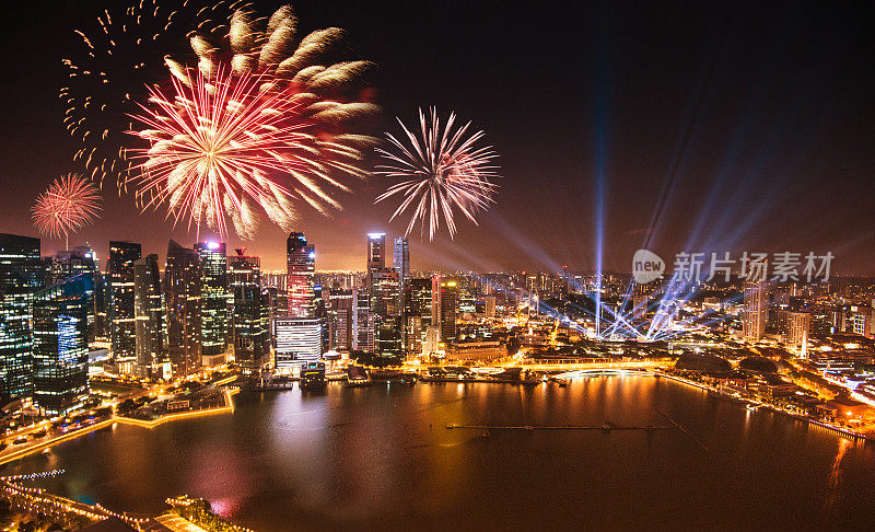 新加坡天际线和滨海湾鸟瞰图