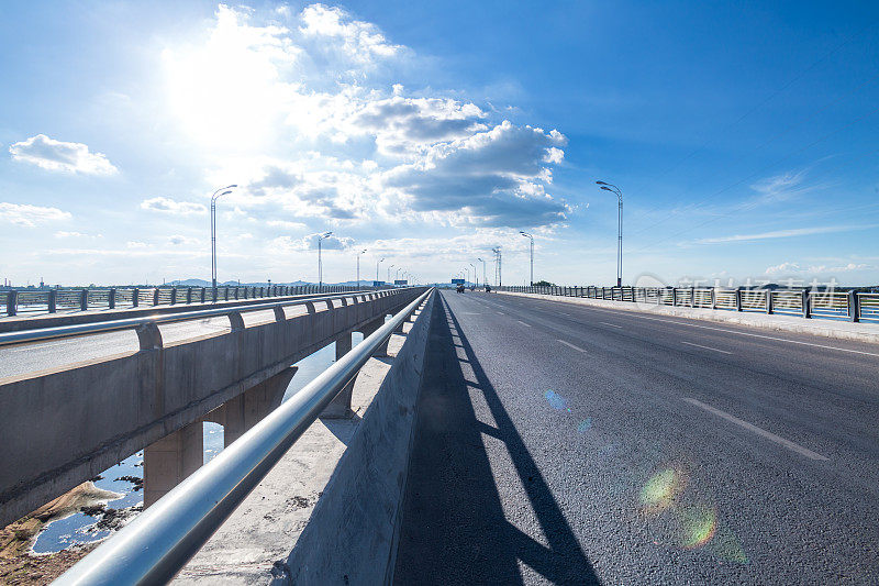 夏日蓝天下的柏油路