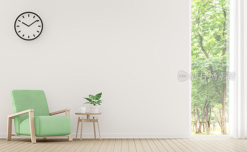 现代白色客厅与蜡笔家具3d渲染图像