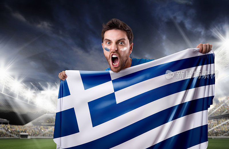 扇子举着希腊国旗