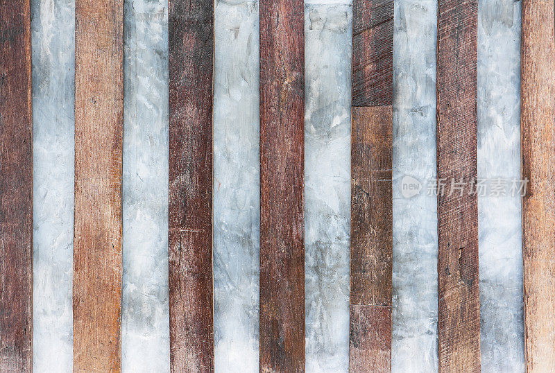 木材和混凝土墙背景。水泥和木材纹理背景