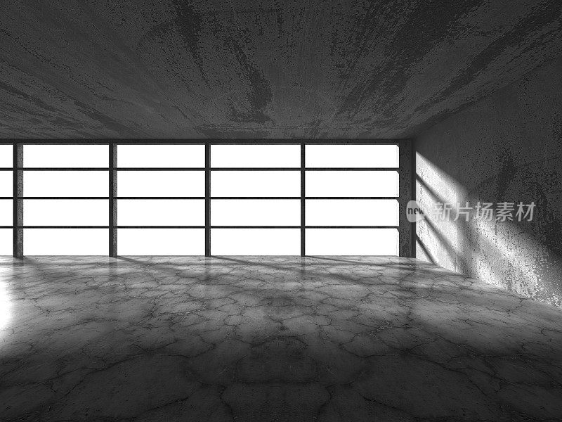 空旷黑暗抽象的混凝土房间内部建筑背景