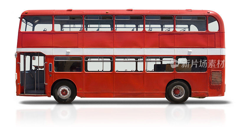 红色双层巴士在白色巴士上