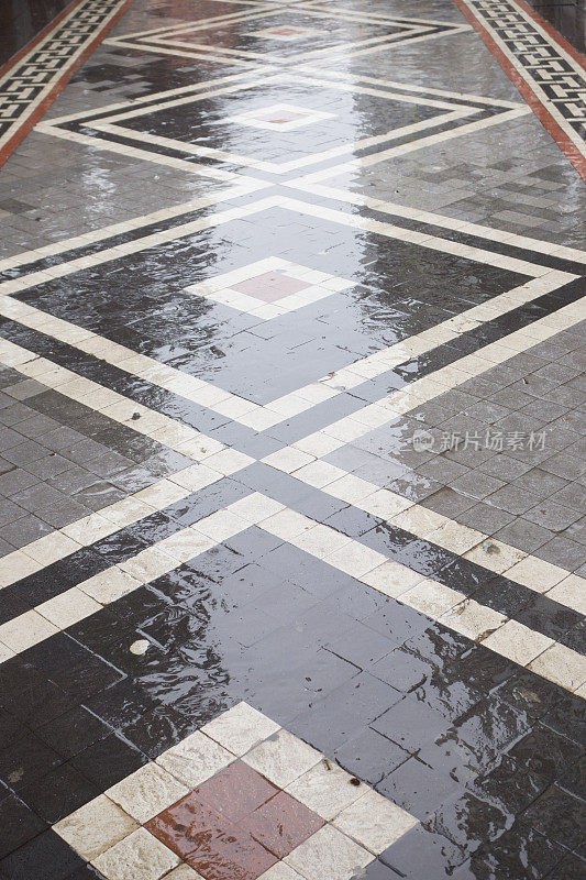 潮湿的瓷砖-雨后的路面