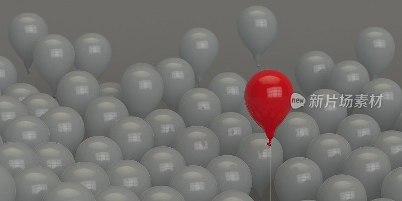 走出人群3D渲染红色气球