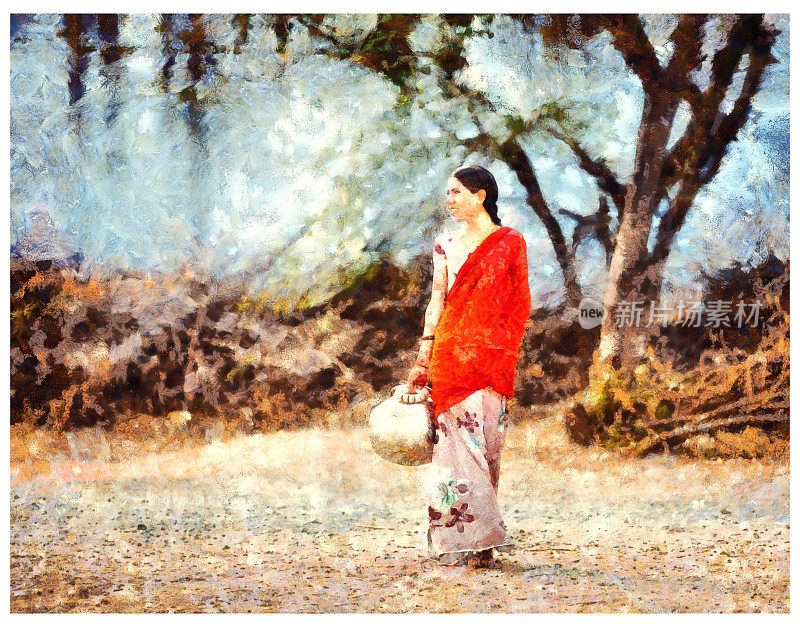 拉贾斯坦邦女子去水-数字照片处理