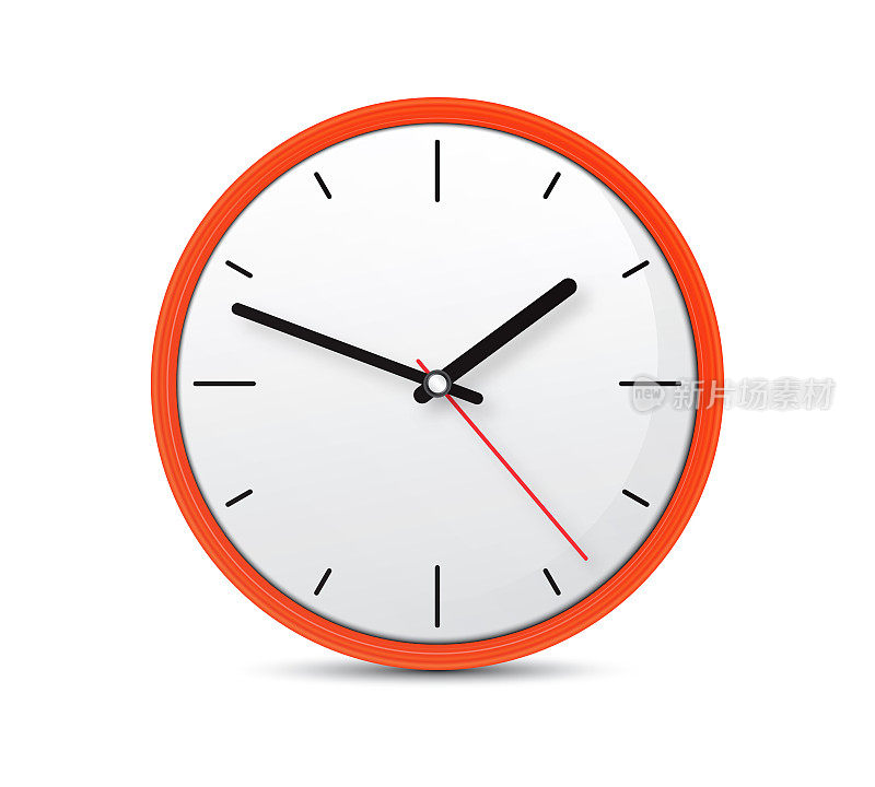 橙色时钟在一个孤立的白色背景股票照片