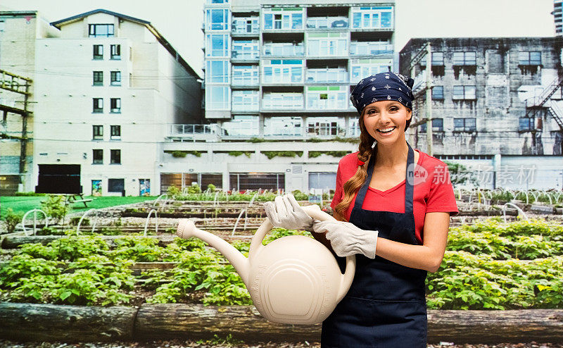 白种人年轻女性植物学家园艺戴手套