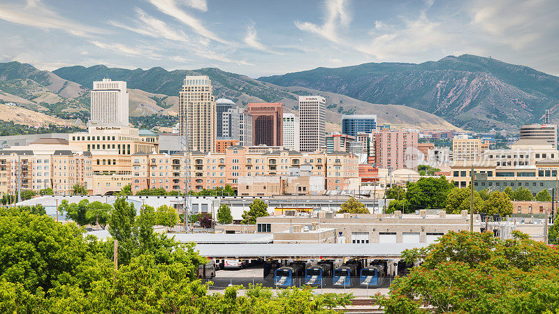 盐湖城城市景观天际线全景SLC犹他州美国