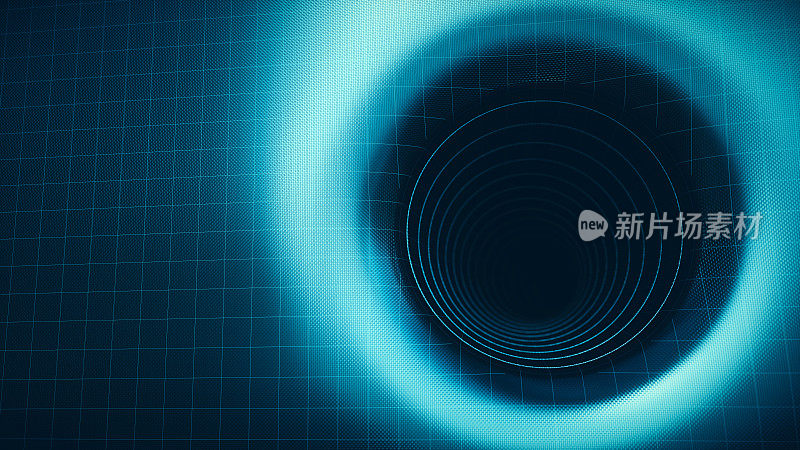 蓝色不祥的人工黑洞螺旋艺术设计，递减的视角，网格图案和复制空间