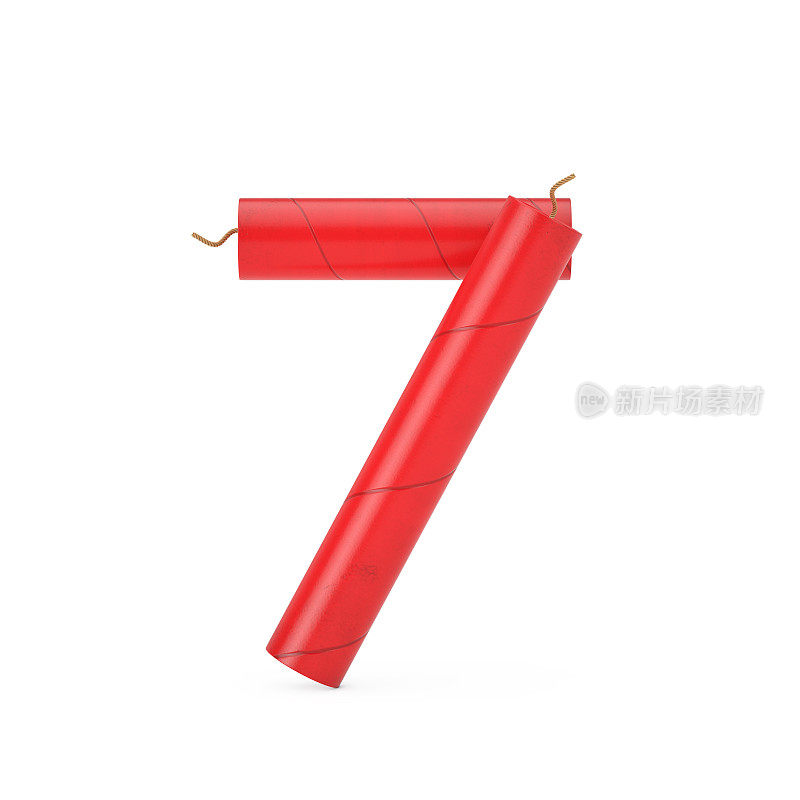 数字7或7作为炸药棒字母数字集合。3d渲染