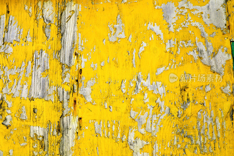近剥皮黄色油漆木墙纹理