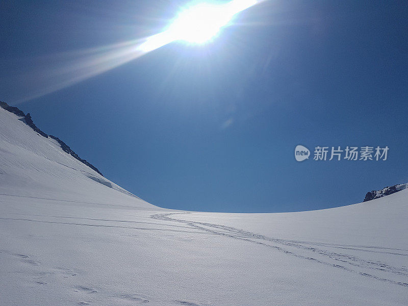 从低角度看瑞士阿尔卑斯山的冰川