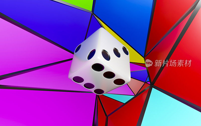 掷骰子的3D图像在一个彩色的3D圆顶