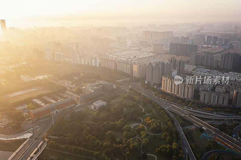 中国郑州全景天际线航拍照片