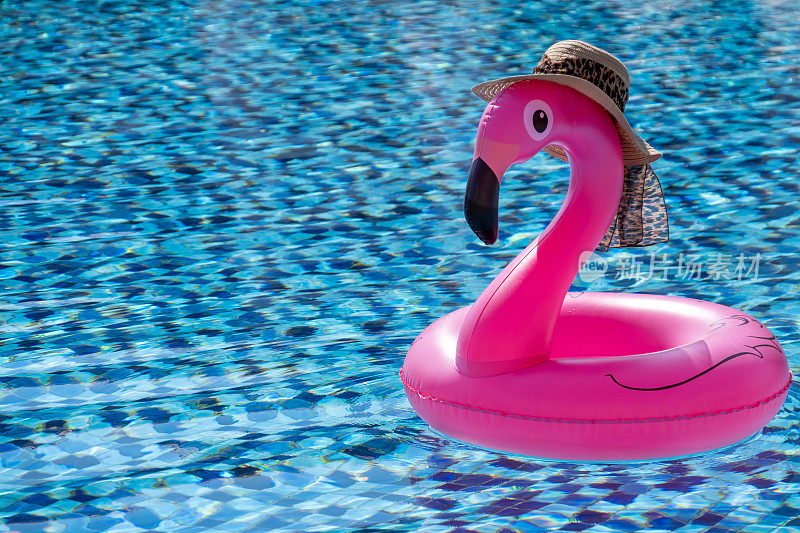 粉红色火烈鸟在游泳池充气