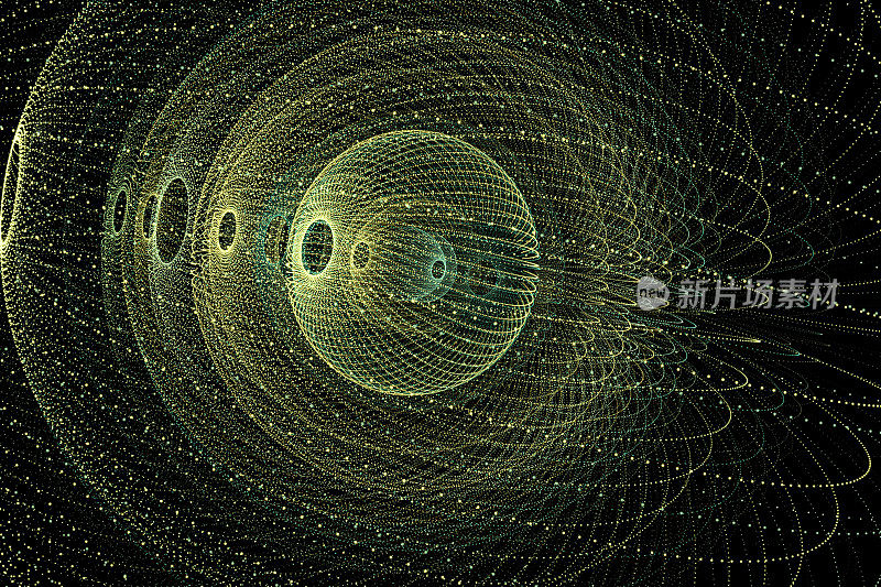 技术、科学、数学和全球通信主题的详细概念渲染。也适用于虚拟现实，人工智能等。库存图片背景。