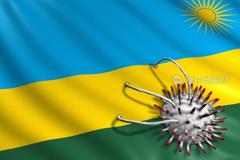 卢旺达国旗受到Covid-19病毒袭击。大流行性冠状病毒概念