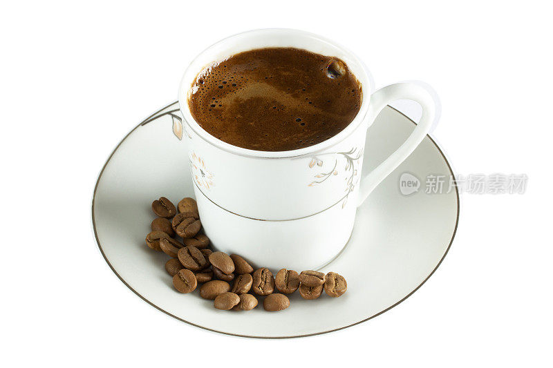 传统土耳其咖啡和咖啡豆