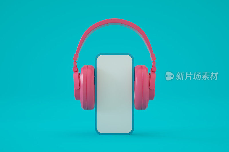 智能手机带耳机，音乐概念