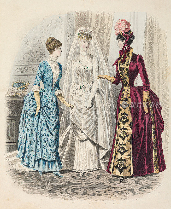 新娘时尚1885与面纱，队列和火车