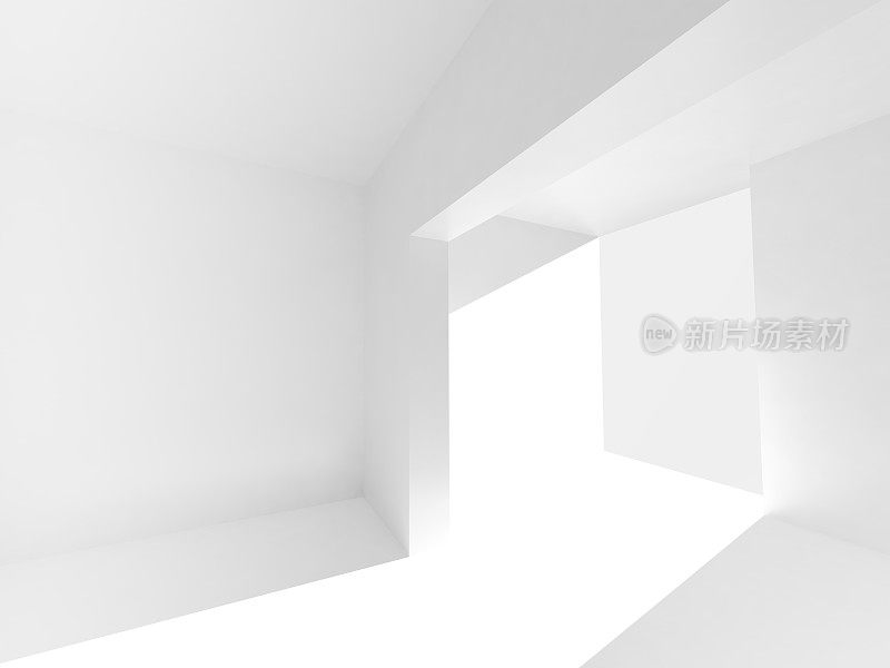 抽象的空3d室内白色墙壁和明亮的光束