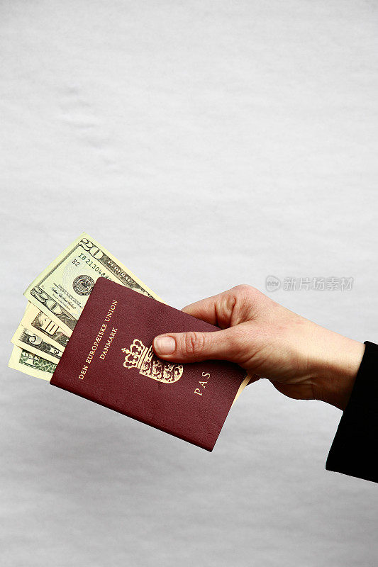 犯罪商业旅行丹麦护照和美元贿赂和腐败
