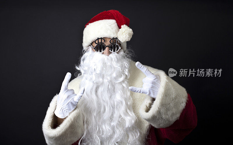 戴着美元眼镜的疯狂圣诞老人