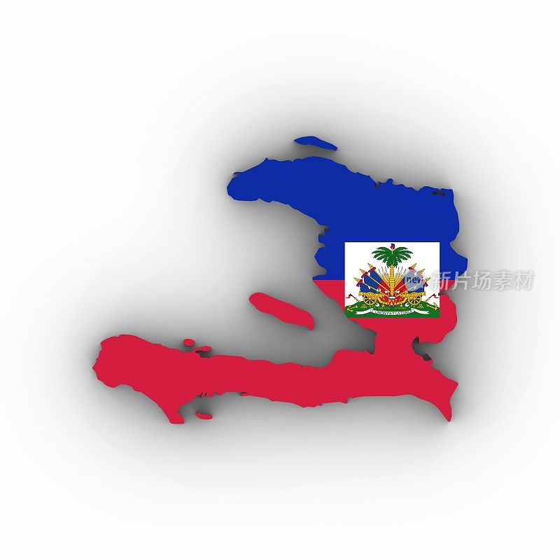 海地地图轮廓与海地国旗在白色与阴影3D插图
