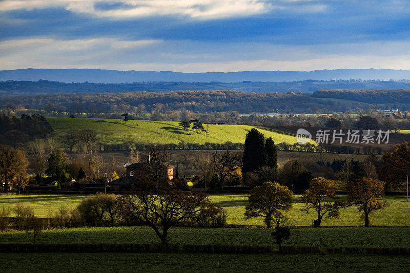 通用的英国鸟瞰景观农田英格兰平原山谷风景
